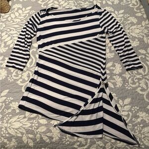 Rafiana size Small Navy and White long Sleeve Asymmetrical shirt
